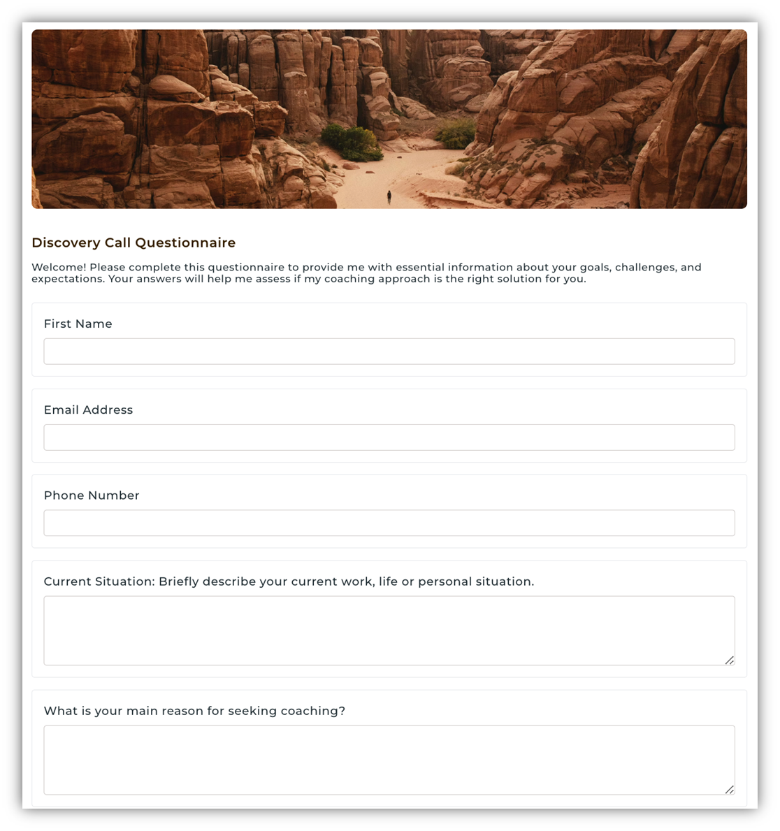 Onboarding form created by CoachVantage’s form creation feature.