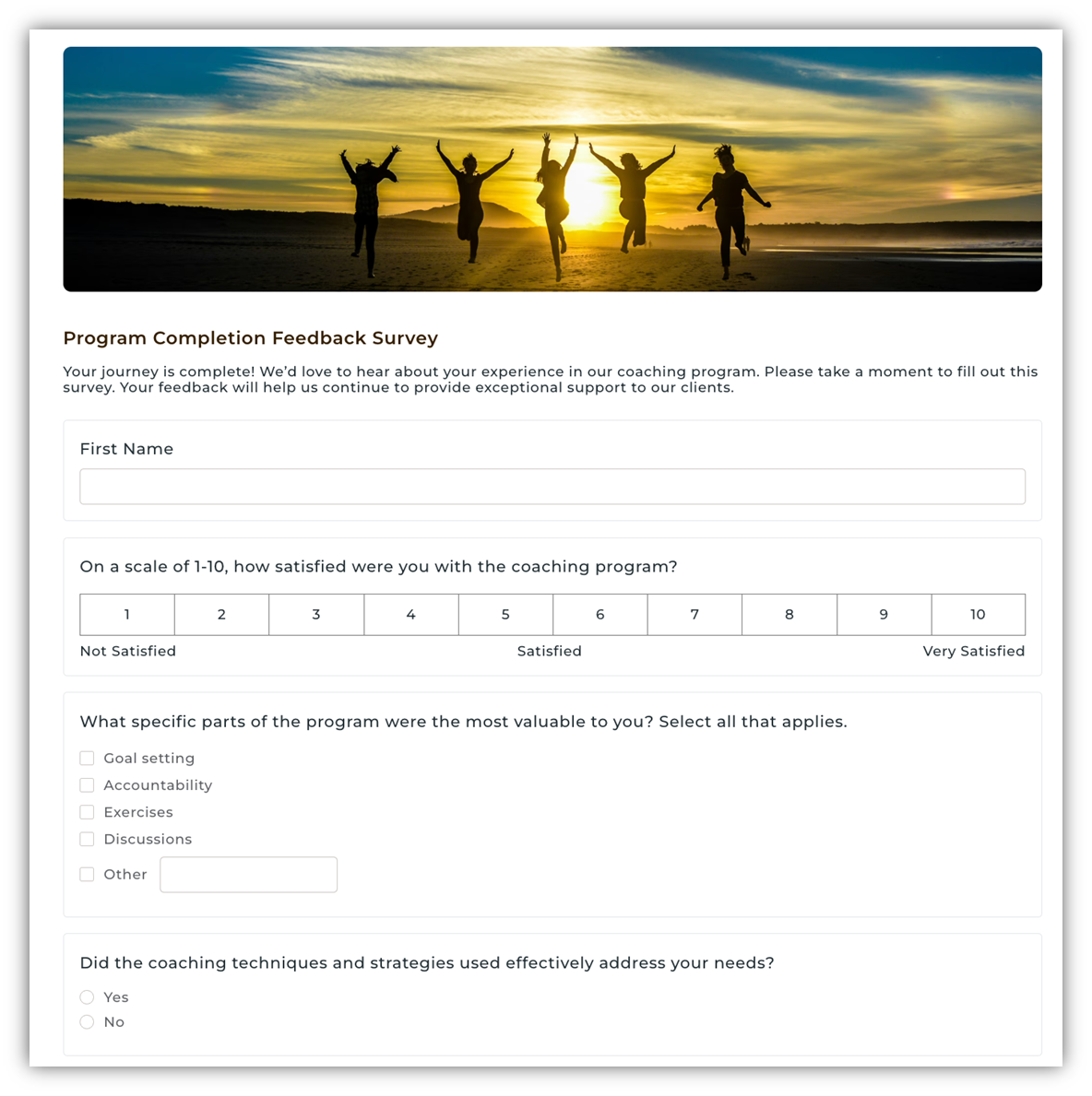 CoachVantage’s survey form-building feature.