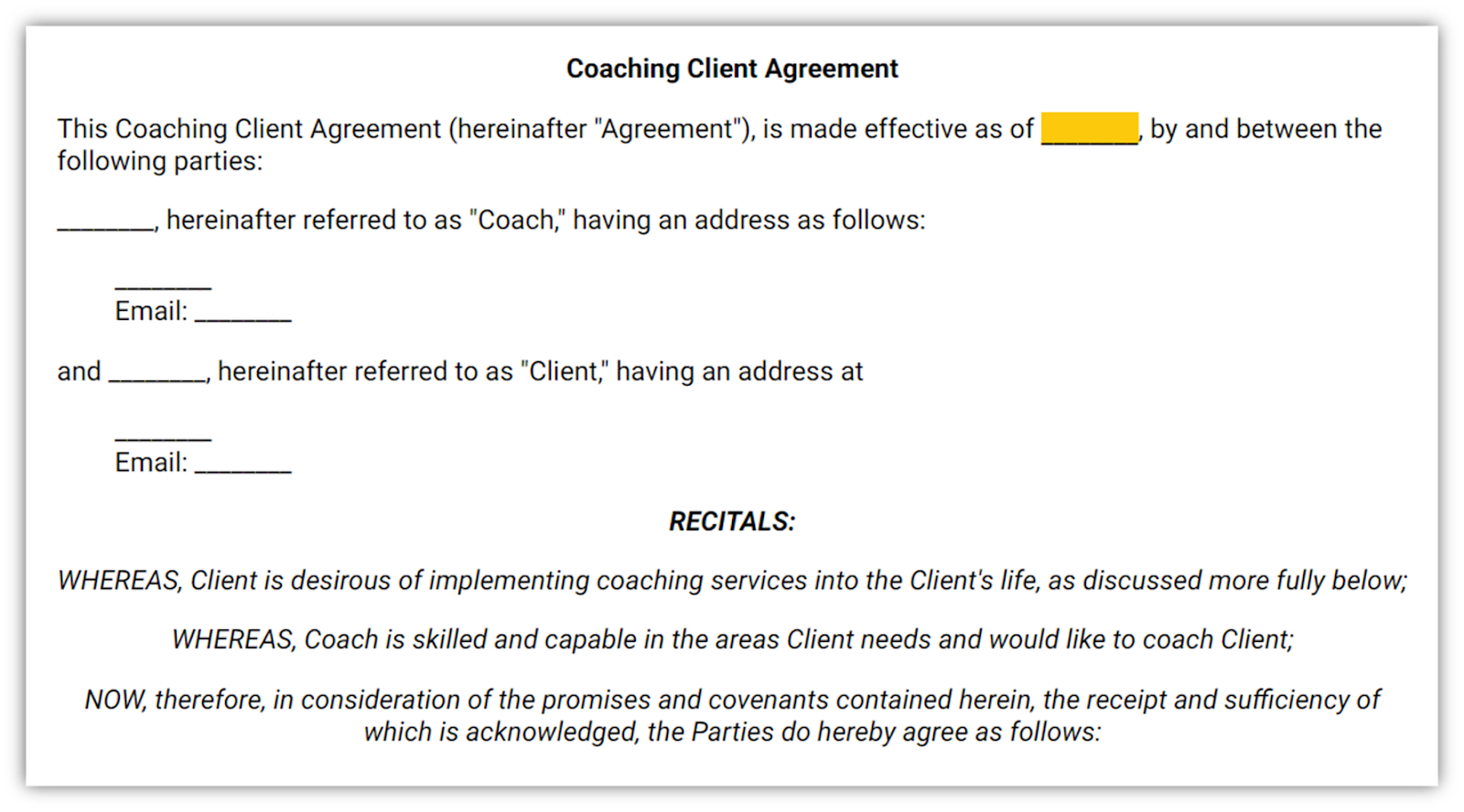 The Coaching Client Agreement Form by Wonder Legal.