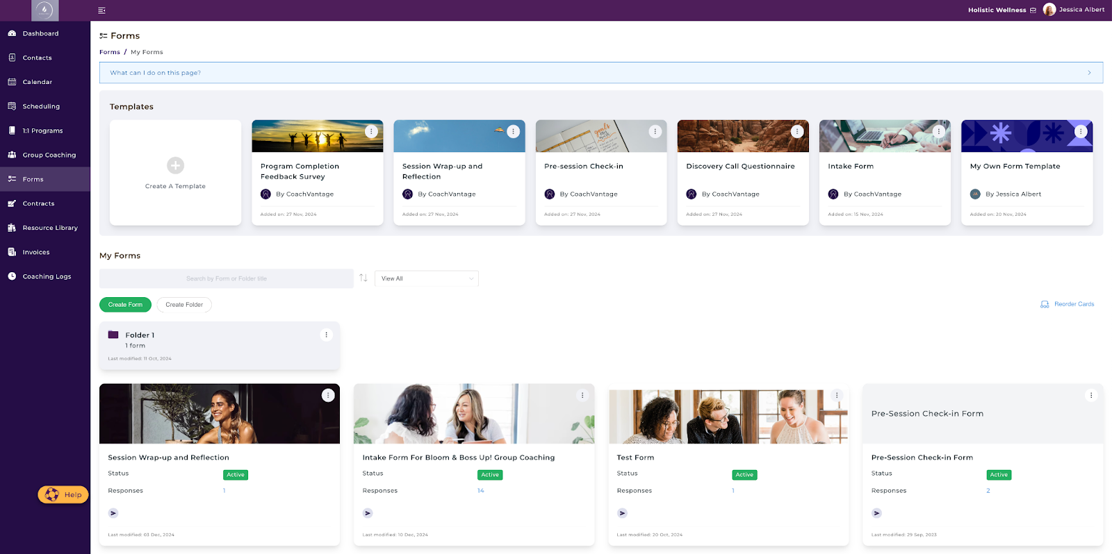 CoachVantage’s form creation and feature.