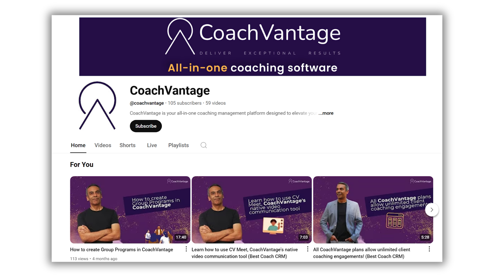 YouTube channel of CoachVantage.