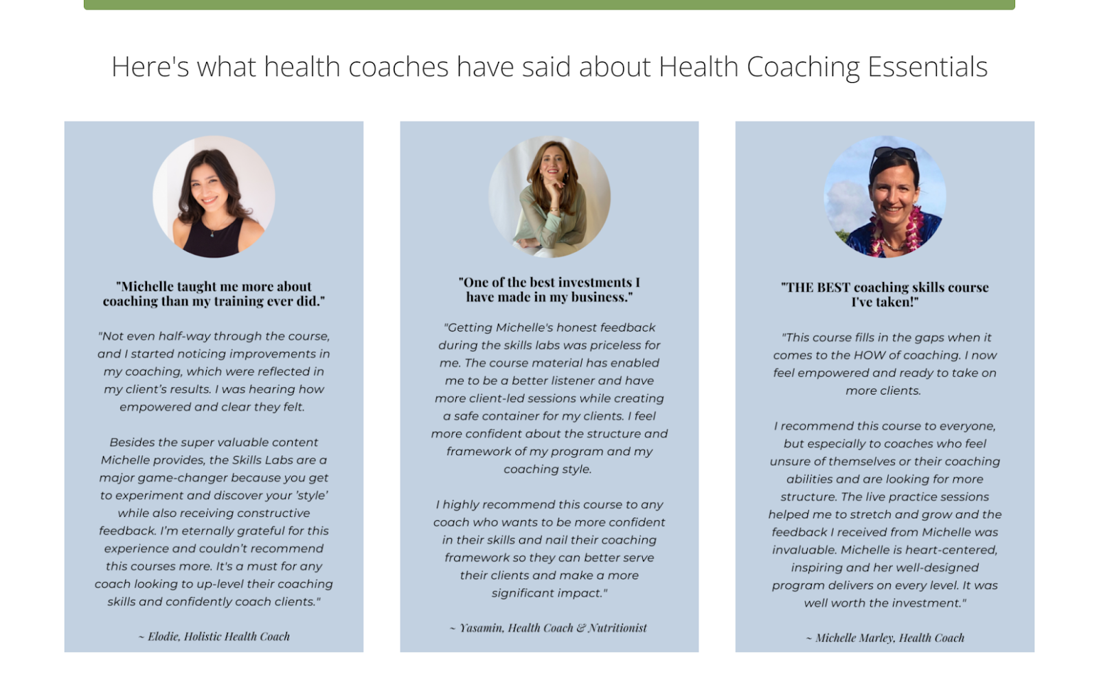 Testimonials on https://www.gethealthcoachskills.com/