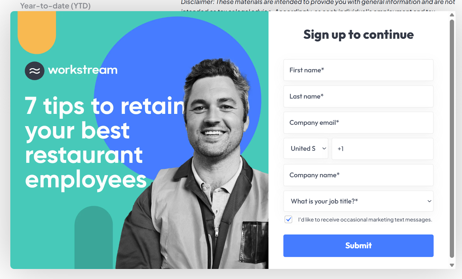 Example of a lead capturing popup by https://www.workstream.us/
