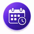Coaching scheduling icon with calendar and clock for appointment booking and reminders