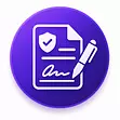Coaching contract software icon showing a signed digital coaching agreement with electronic signature