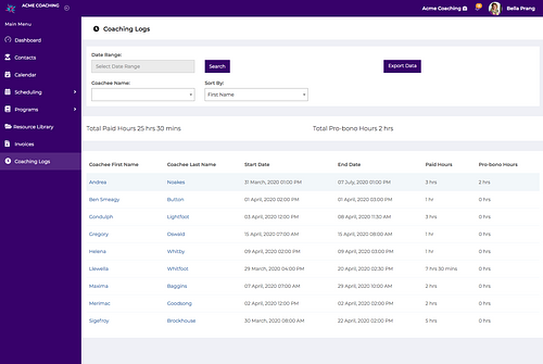 coaching log within coachvantage